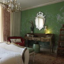 Interior cu tapet în tonuri verzi: design, combinații, alegerea stilului, 70 de fotografii-18