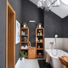Design del bagno mansardato: caratteristiche di finitura, colore, stile, scelta delle tende, 65 foto-0