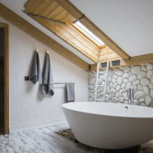 Design del bagno in soffitta: caratteristiche di finitura, colore, stile, scelta delle tende, 65 foto-5