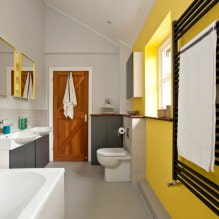 Kylpyhuoneen suunnittelu ullakolla: viimeistelyominaisuudet, väri, tyyli, verhojen valinta, 65 valokuvaa-6
