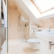 Badeværelsesdesign på loftet: efterbehandlingsfunktioner, farve, stil, valg af gardiner, 65 fotos-10