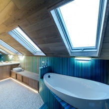 Design del bagno mansardato: caratteristiche di finitura, colore, stile, scelta delle tende, 65 foto-8