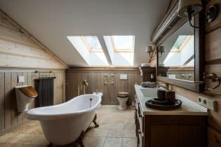 Badezimmerdesign im Dachgeschoss: Ausstattung, Farbe, Stil, Auswahl an Vorhängen, 65 Fotos 65