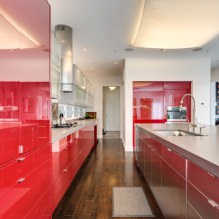 Set dapur merah: ciri, jenis, kombinasi, pilihan gaya dan langsir-5