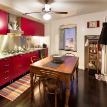 Set da cucina rosso: caratteristiche, tipi, combinazioni, scelta di stile e tende-12