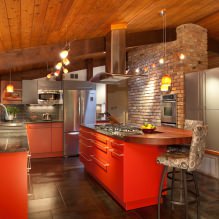 Set dapur merah: ciri, jenis, kombinasi, pilihan gaya dan langsir-11