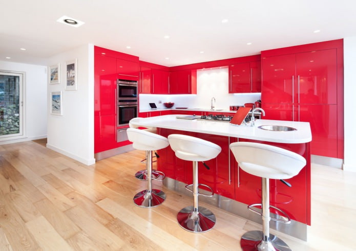 Set dapur merah: ciri, jenis, kombinasi, pilihan gaya dan langsir