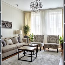 Reka bentuk ruang tamu dengan warna terang: pilihan gaya, warna, kemasan, perabot dan langsir-2