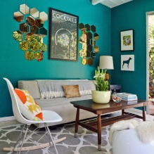 Dzīvojamās istabas dizains tirkīza krāsā: 55 labākās idejas un realizācijas interjerā-9