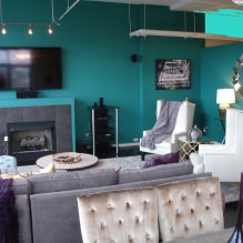 Thiết kế phòng khách màu xanh ngọc: 55 ý tưởng hay nhất và hiện thực hóa trong nội thất-0