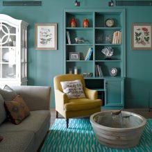 Design obývacího pokoje v tyrkysové barvě: 55 nejlepších nápadů a realizací v interiéru - 8