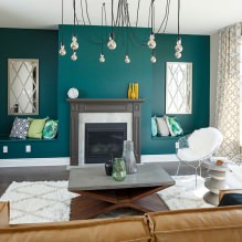 Thiết kế phòng khách màu xanh ngọc: 55 ý tưởng hay nhất và hiện thực hóa trong nội thất-12