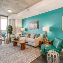Reka bentuk ruang tamu dengan warna pirus: 55 idea dan realisasi terbaik di kawasan pedalaman-10