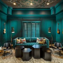 Thiết kế phòng khách màu xanh ngọc: 55 ý tưởng hay nhất và hiện thực hóa trong nội thất-1