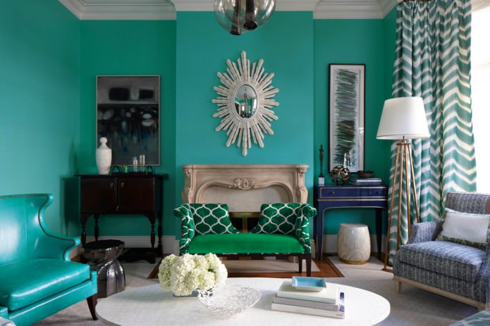 Stue design i turkis farve: 55 bedste ideer og realiseringer i interiøret