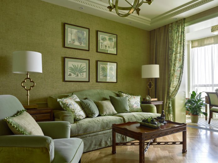Dizajn interiéru v olivovej farbe: kombinácie, štýly, povrchové úpravy, nábytok, akcenty