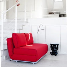 Raudona sofa interjere: tipai, dizainas, derinys su tapetais ir užuolaidomis-31