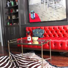 Rode bank in het interieur: soorten, design, combinatie met behang en gordijnen-3