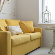 Keltainen sohva sisätiloissa: tyypit, muodot, verhoilumateriaalit, muotoilu, sävyt, yhdistelmät-2