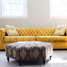 Dzeltens dīvāns interjerā: veidi, formas, polsterējuma materiāli, dizains, toņi, kombinācijas-4