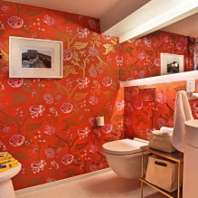 Kertas dinding merah di pedalaman: jenis, reka bentuk, kombinasi dengan warna langsir, perabot-9