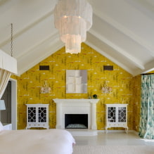 Paper pintat groc a l'interior: tipus, disseny, combinacions, elecció de cortines i estil-2