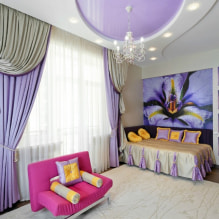 Perdele violete în interior - caracteristici de design și combinații de culori-11
