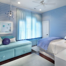 Modré tapety: kombinácie, dizajn, výber záclon, štýl a nábytok, 80 fotografií v interiéri -1