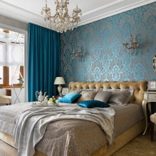 Modré tapety: kombinace, design, výběr záclon, styl a nábytek, 80 fotografií v interiéru -7