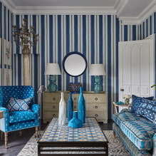 Modré tapety: kombinace, design, výběr záclon, styl a nábytek, 80 fotografií v interiéru -10