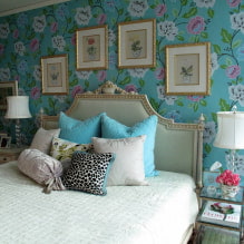 Paper pintat per a un dormitori petit: color, disseny, combinació, idees per a sostres baixos i habitacions estretes-8