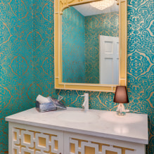 Paper pintat de color turquesa a l'interior: tipus, disseny, combinació amb altres colors, cortines, mobles-4