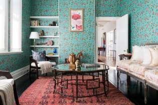 Paper pintat de color turquesa a l'interior: tipus, disseny, combinació amb altres colors, cortines, mobles