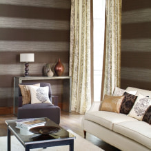 İç mekanda kahverengi duvar kağıdı: çeşitleri, tasarımı, diğer renklerle kombinasyonu, perdeler, mobilyalar-3
