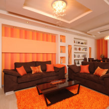 Oranžiniai tapetai: tipai, dizainas ir piešiniai, atspalviai, deriniai, nuotraukos interjere-5