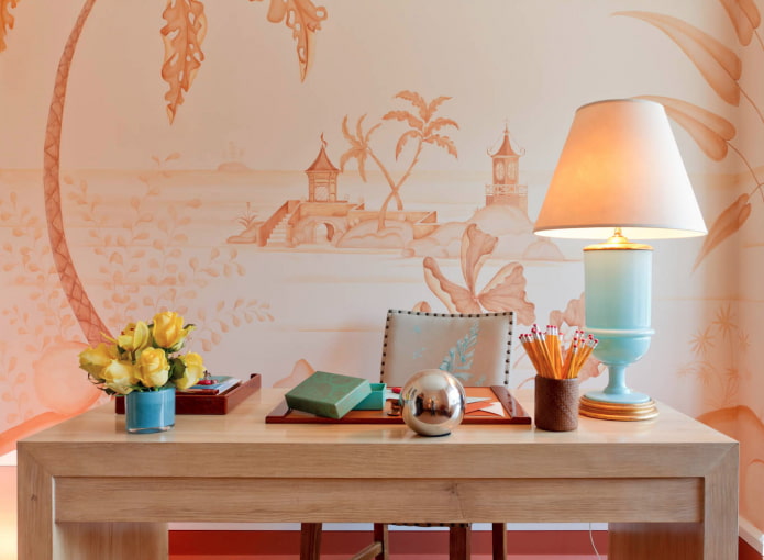 Тапет с прасковен цвят: видове, дизайнерски идеи, комбинация със завеси и мебели