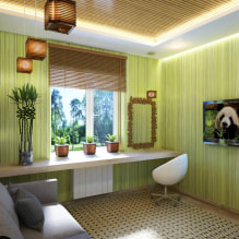 Paper pintat de color verd clar a l'interior: tipus, idees de disseny, combinació amb altres colors, cortines, mobles-1