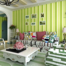 ورق حائط أخضر فاتح في الداخل: أنواع ، أفكار تصميم ، مزيج مع ألوان أخرى ، ستائر ، أثاث - 6