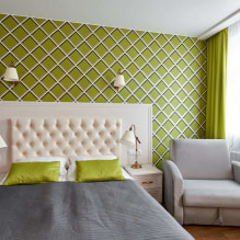 Giấy dán tường màu xanh lá cây nhạt trong nội thất: các loại, ý tưởng thiết kế, sự kết hợp với các màu sắc khác, rèm cửa, đồ nội thất-7