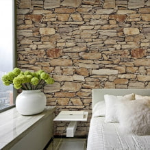 ورق حائط حديث يشبه الحجر: ميزات ، أنواع ، تصميم ، لون ، صورة 0