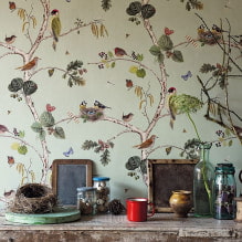 Wanddecoratie met behang met vogels: 59 moderne foto's en ideeën-13
