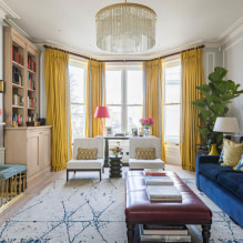 Gele gordijnen in het interieur: soorten, stoffen, kleur, design, decor, combinatie met de kleur van het behang-2