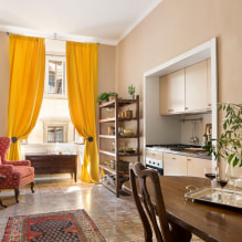 Gele gordijnen in het interieur: soorten, stoffen, kleur, design, decor, combinatie met de kleur van het behang-8