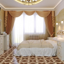 Lambrequins لغرفة النوم: أنواع ، أشكال الستائر ، اختيار القماش ، التصميم ، الألوان -2