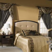Lambrequins untuk bilik tidur: jenis, bentuk tirai, pilihan kain, reka bentuk, warna-3