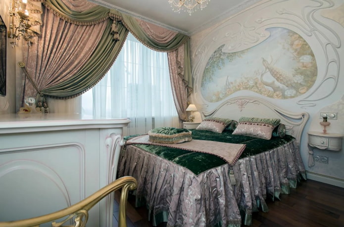 Lambrequins cho phòng ngủ: loại, hình thức xếp nếp, lựa chọn vải, thiết kế, màu sắc