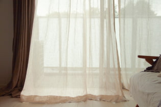 Tirai linen di tingkap: reka bentuk, hiasan, warna, jenis lampiran pada cornice
