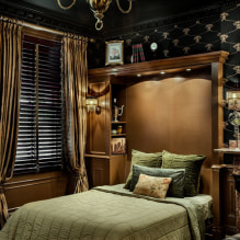 Yatak odasında panjur: tasarım özellikleri, çeşitleri, malzemeleri, rengi, kombinasyonları, fotoğraf-6