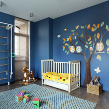 Blauwe kleur in het interieur: combinatie, stijlkeuze, decoratie, meubels, gordijnen en decor-5