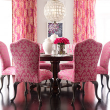 Ružový interiér miestnosti: kombinácia, výber štýlu, dekorácie, nábytku, záclon a dekorácie-6